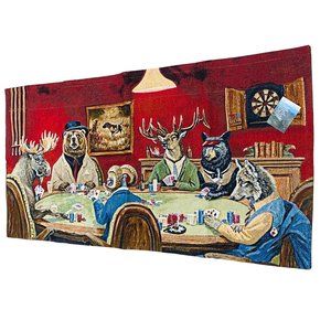 Big Game Poker Character Animals Bears Moose Wolf Elk Grande Tapestry Wall Hang